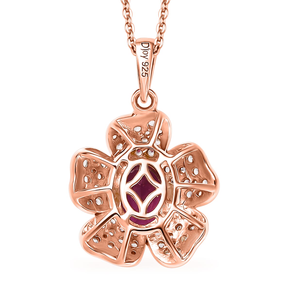 Luxuriant Premium Bixbite (LG) and White Zircon 2.10 ctw Leaf Clover Pendant Necklace in 18K Vermeil Rose Gold Sterling Silver 20 inches image number 4