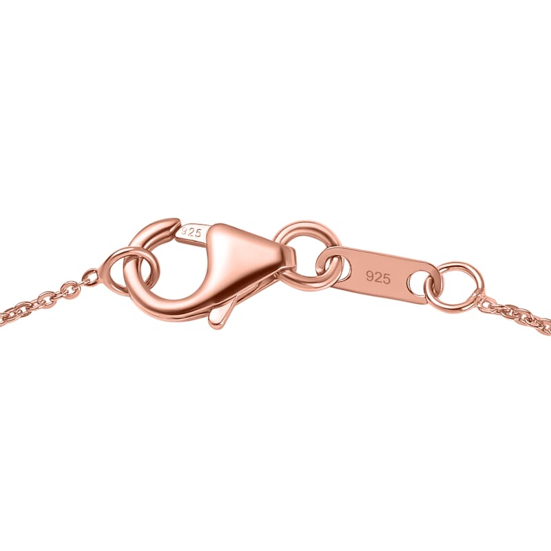 Luxuriant Premium Bixbite (LG) and White Zircon 2.10 ctw Leaf Clover Pendant Necklace in 18K Vermeil Rose Gold Sterling Silver 20 inches