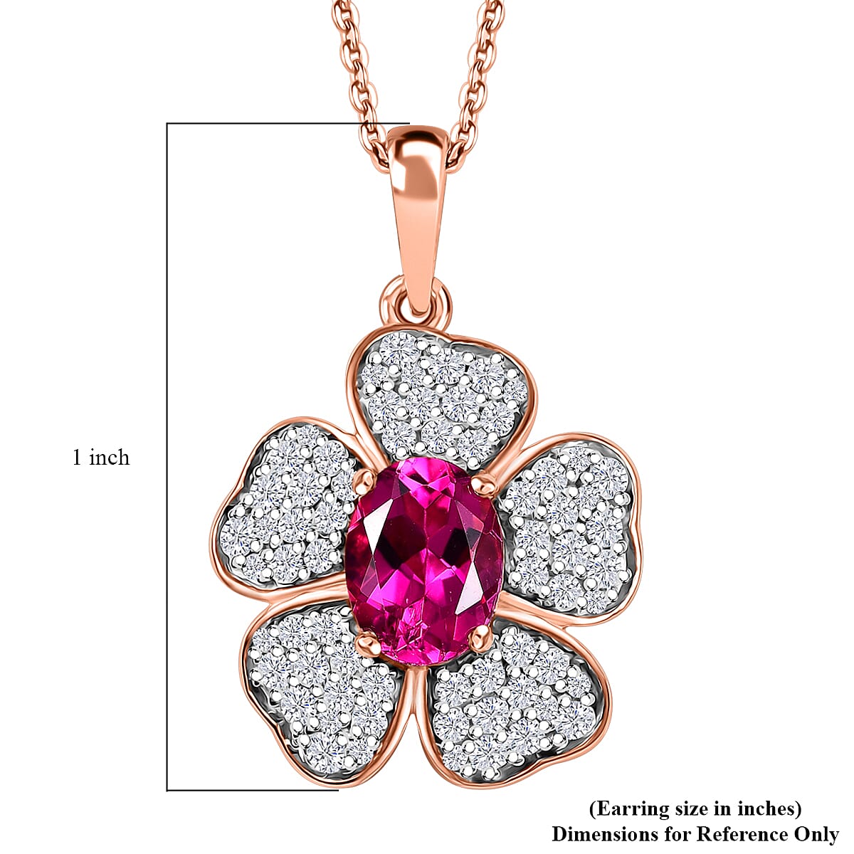 Luxuriant Premium Bixbite (LG) and White Zircon 2.10 ctw Leaf Clover Pendant Necklace in 18K Vermeil Rose Gold Sterling Silver 20 inches