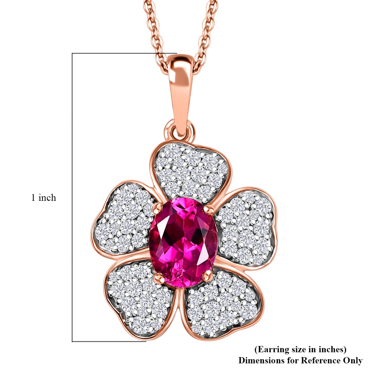 Luxuriant Premium Bixbite (LG) and White Zircon 2.10 ctw Leaf Clover Pendant Necklace in 18K Vermeil Rose Gold Sterling Silver 20 inches image number 6