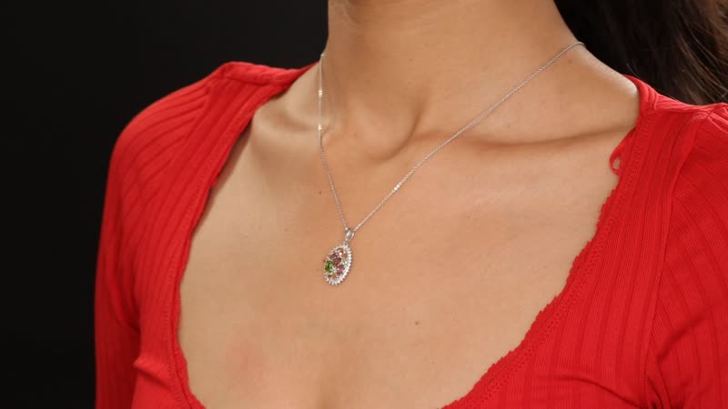 D'Joy AAA Multi Color Tourmaline and White Zircon 2.00 ctw Autumn Bloom Pendant Necklace in Rhodium Over Sterling Silver 20 Inches