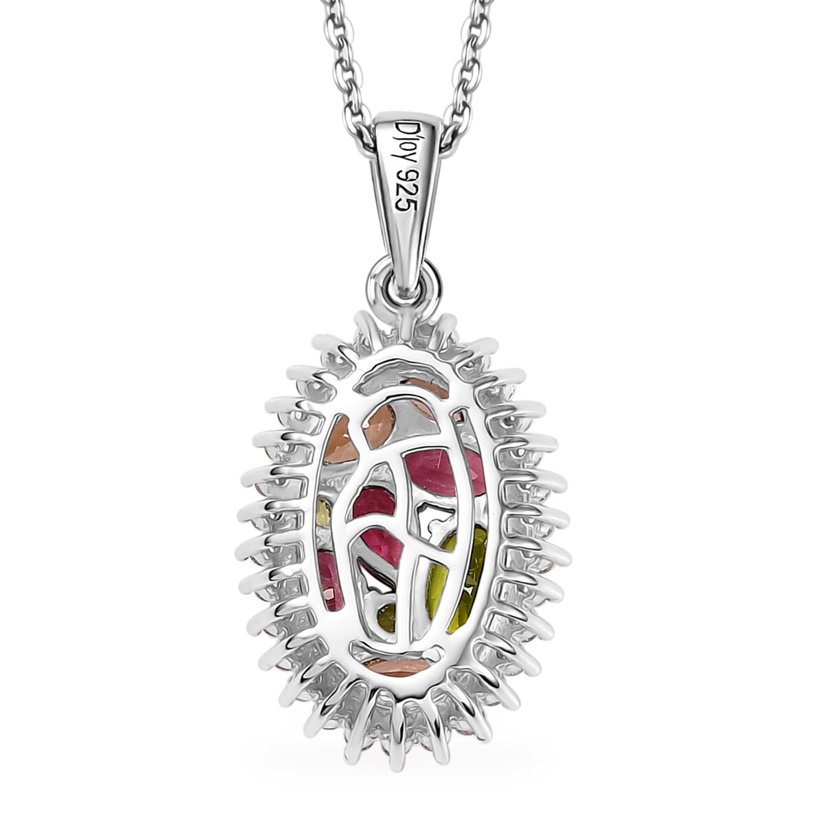 AAA Multi Color Tourmaline and White Zircon 2.00 ctw Autumn Bloom Pendant Necklace in Rhodium Over Sterling Silver 20 Inches image number 4