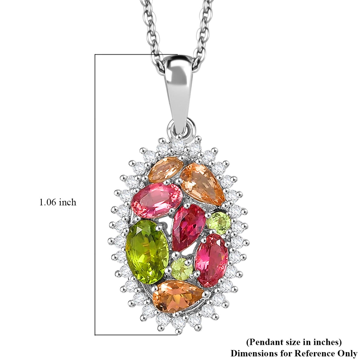 AAA Multi Color Tourmaline and White Zircon 2.00 ctw Autumn Bloom Pendant Necklace in Rhodium Over Sterling Silver 20 Inches image number 6