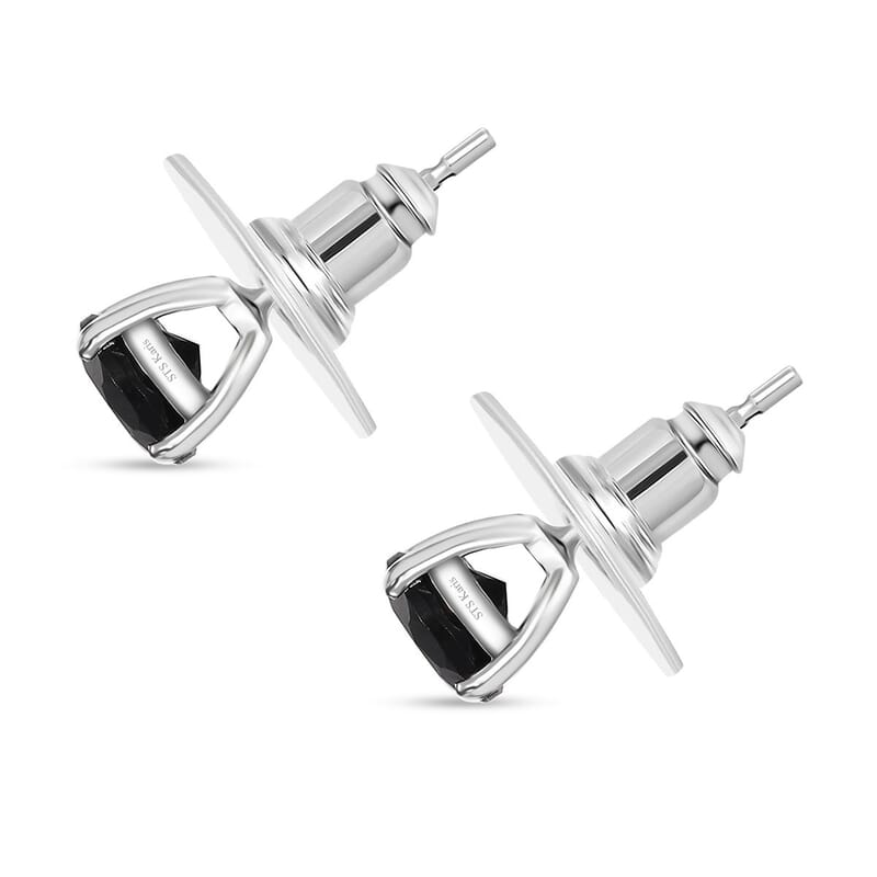 2 Piece Set - Karis Thai Black Spinel, Natural Champagne Zircon Linking Bracelet (6.50In) and Solitaire Stud Earrings in Platinum Bond 38.10 ctw