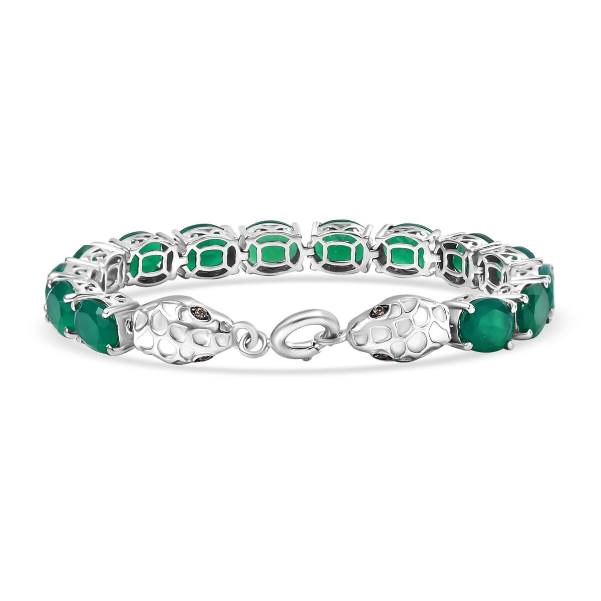 2 Piece Set - Karis Green Onyx, Natural Champagne Zircon Linking Bracelet (6.50In) and Solitaire Stud Earrings in Platinum Bond 38.30 ctw image number 3