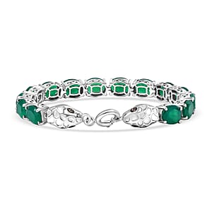 2 Piece Set - Karis Green Onyx, Natural Champagne Zircon Linking Bracelet (6.50In) and Solitaire Stud Earrings in Platinum Bond 38.30 ctw