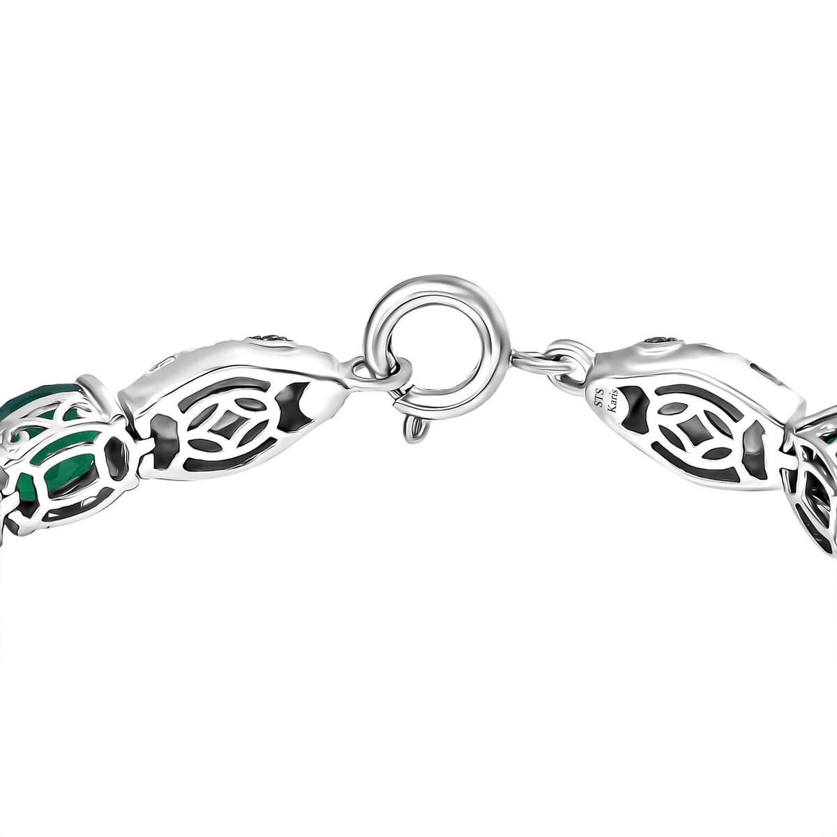 2 Piece Set - Karis Green Onyx, Natural Champagne Zircon Linking Bracelet (6.50In) and Solitaire Stud Earrings in Platinum Bond 38.30 ctw image number 4