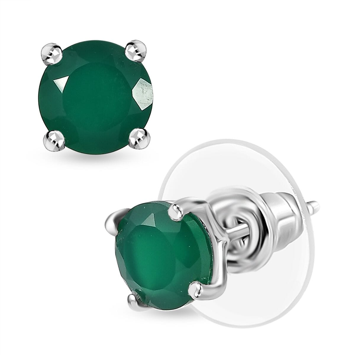 2 Piece Set - Karis Green Onyx, Natural Champagne Zircon Linking Bracelet (6.50In) and Solitaire Stud Earrings in Platinum Bond 38.30 ctw image number 6