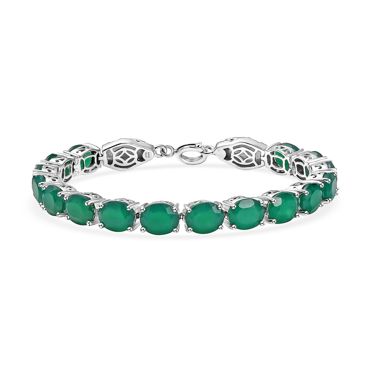 2 Piece Set - Karis Green Onyx, Natural Champagne Zircon 45.25 ctw Linking Bracelet (7.25In) and Solitaire Stud Earrings in Platinum Bond