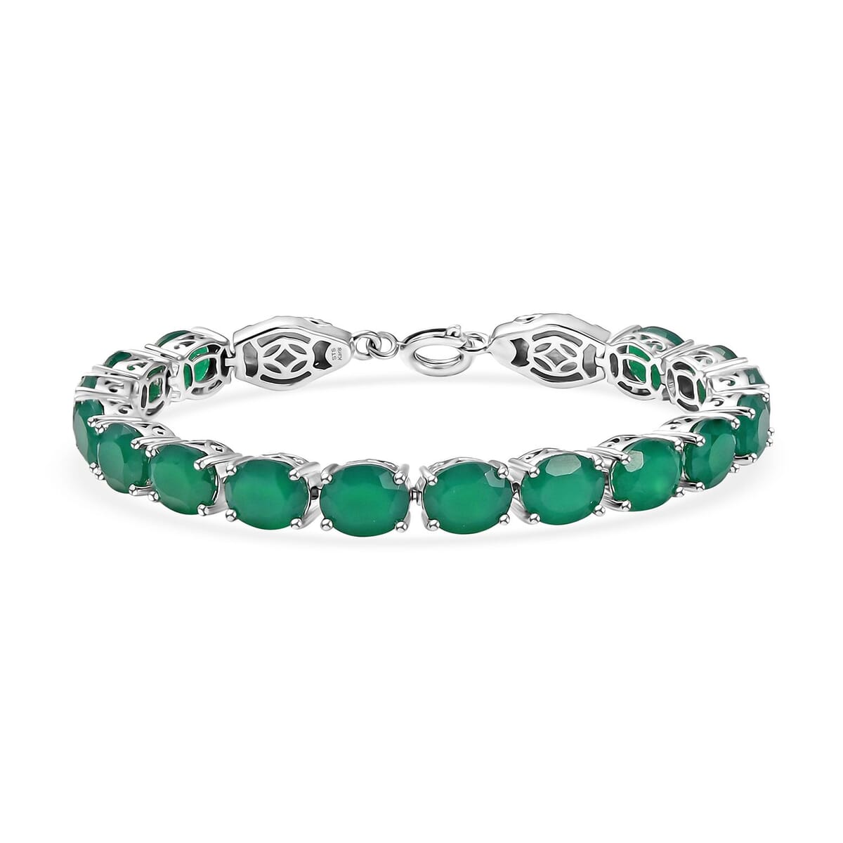 2 Piece Set - Karis Green Onyx, Natural Champagne Zircon 45.25 ctw Linking Bracelet (7.25In) and Solitaire Stud Earrings in Platinum Bond  image number 3