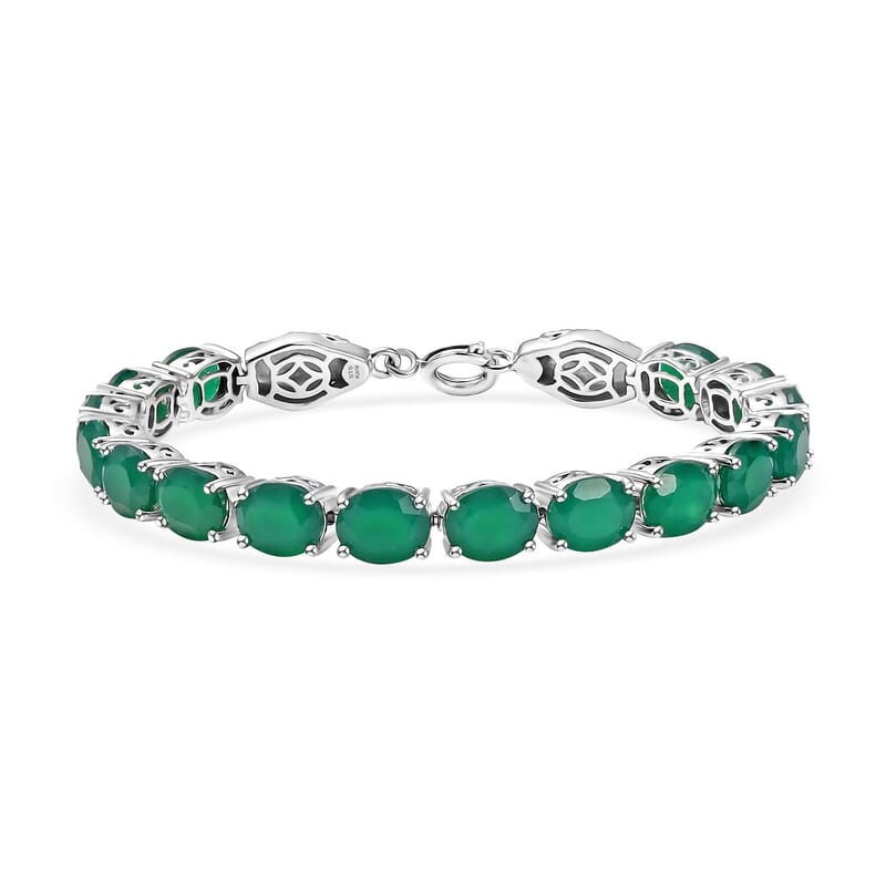 2 Piece Set - Karis Green Onyx, Natural Champagne Zircon 45.25 ctw Linking Bracelet (7.25In) and Solitaire Stud Earrings in Platinum Bond