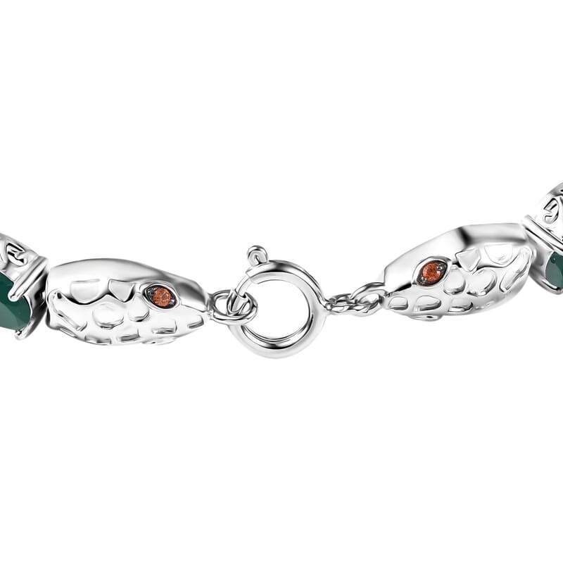 2 Piece Set - Karis Green Onyx, Natural Champagne Zircon 45.25 ctw Linking Bracelet (7.25In) and Solitaire Stud Earrings in Platinum Bond