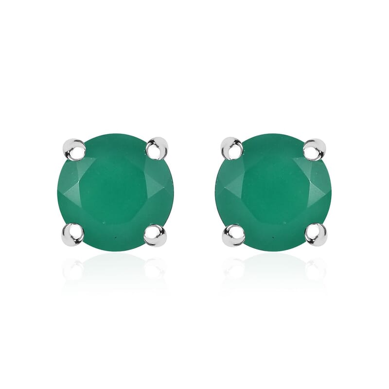 2 Piece Set - Karis Green Onyx, Natural Champagne Zircon 45.25 ctw Linking Bracelet (7.25In) and Solitaire Stud Earrings in Platinum Bond