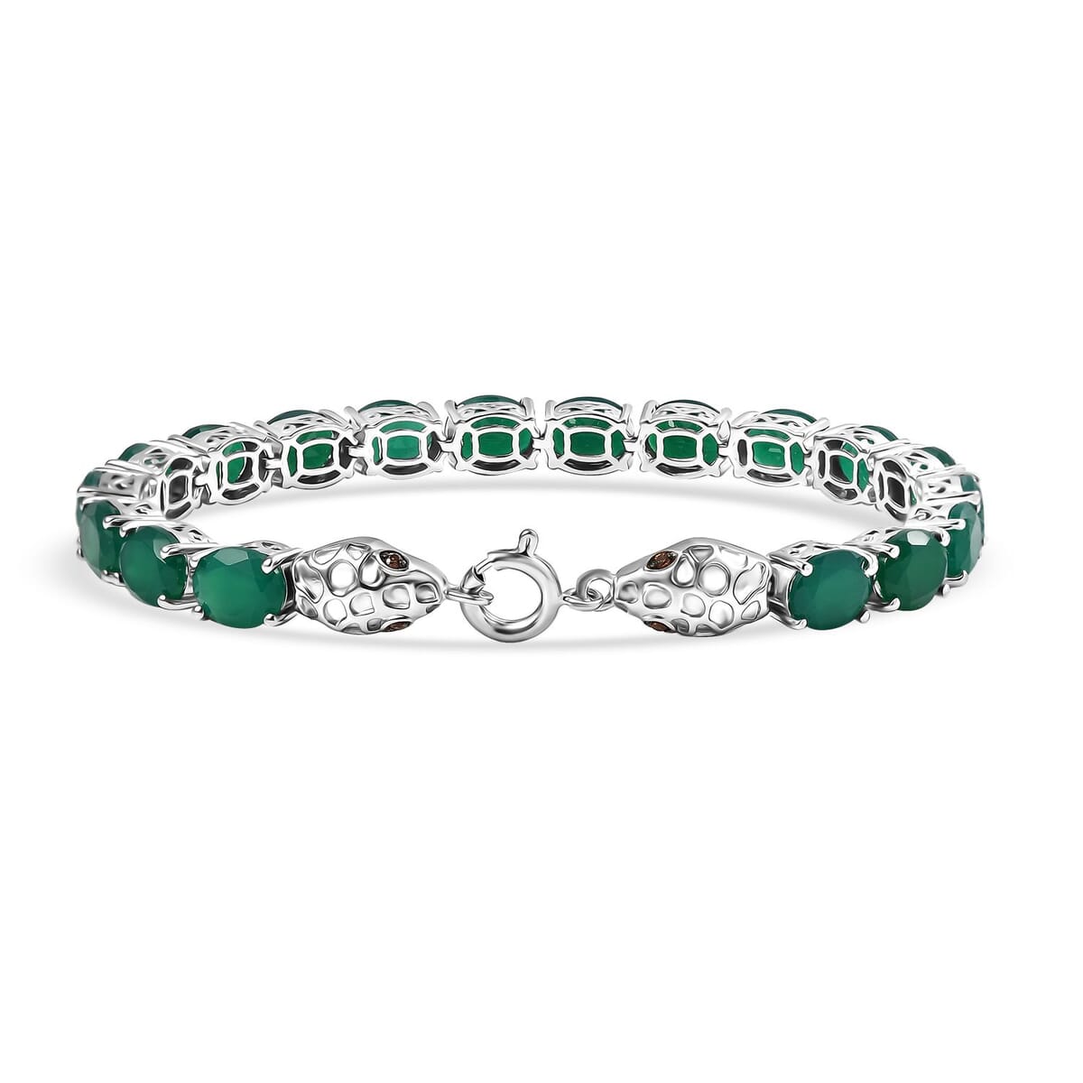 2 Piece Set - Karis Green Onyx, Natural Champagne Zircon Linking Bracelet (8.00In) and Solitaire Stud Earrings in Platinum Bond 47.90 ctw image number 3
