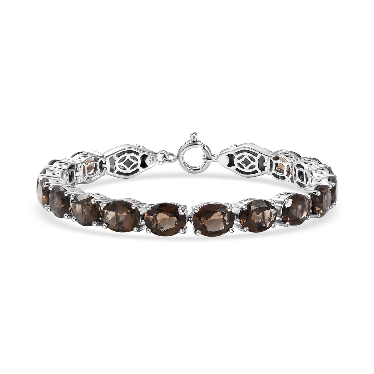 2 Piece Set - Karis Brazilian Smoky Quartz, Natural Champagne Zircon Linking Bracelet (7.25In) and Solitaire Stud Earrings in Platinum Bond 43.20 ctw image number 3