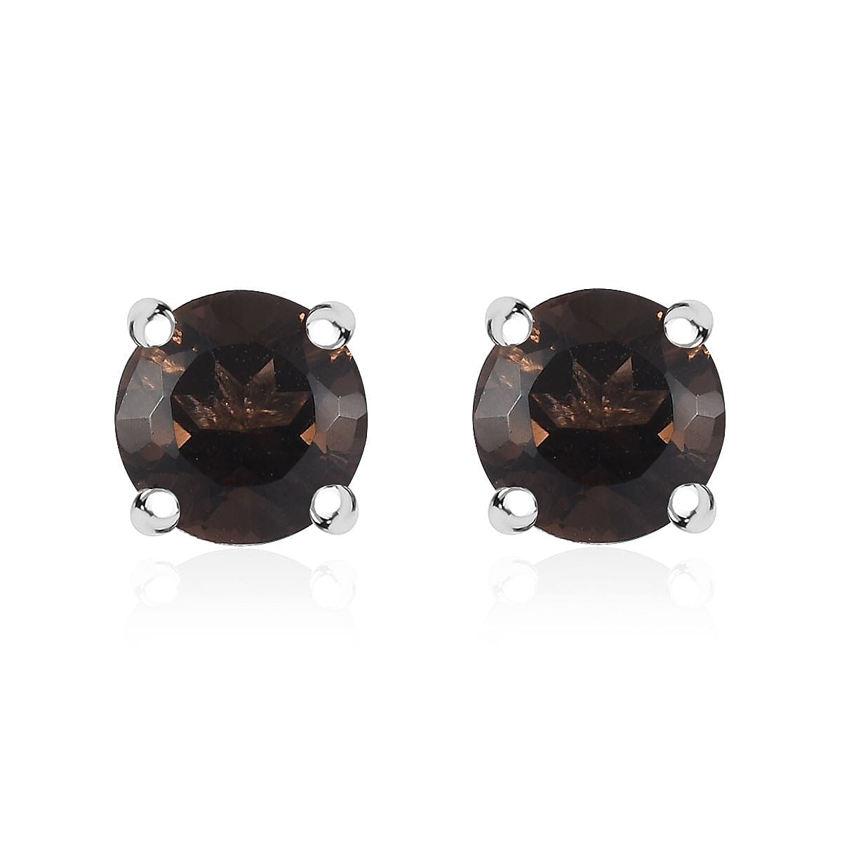 2 Piece Set - Karis Brazilian Smoky Quartz, Natural Champagne Zircon Linking Bracelet (7.25In) and Solitaire Stud Earrings in Platinum Bond 43.20 ctw