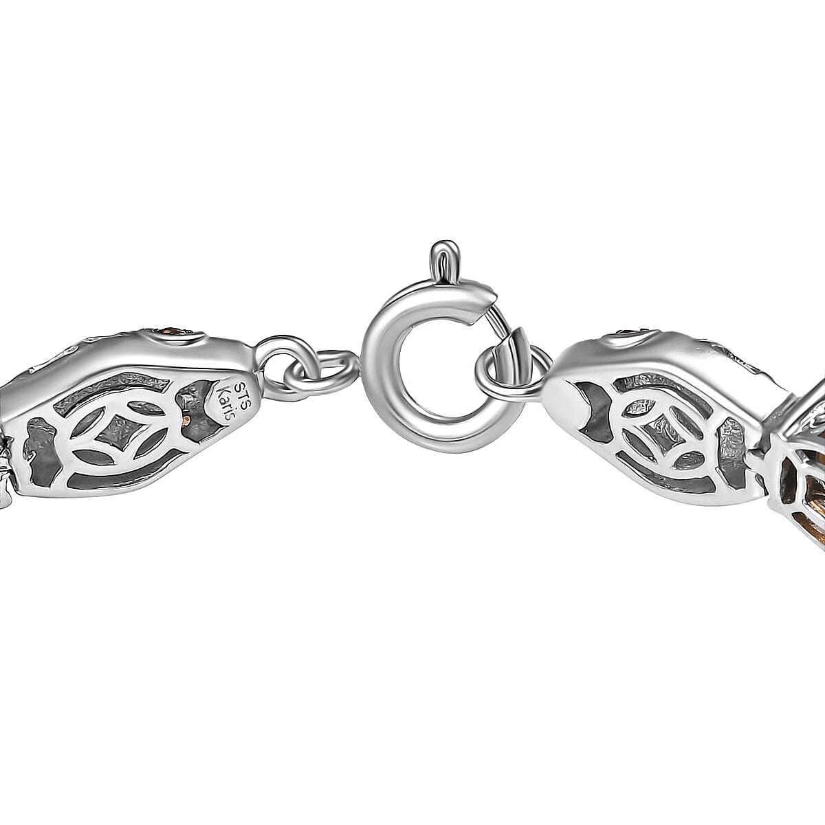 2Pc Set - Karis Brazilian Smoky Quartza and Natural Champagne Zircon 47.90 ctw Linking Bracelet (8.00In) and Solitaire Stud Earrings in Platinum Bond image number 3