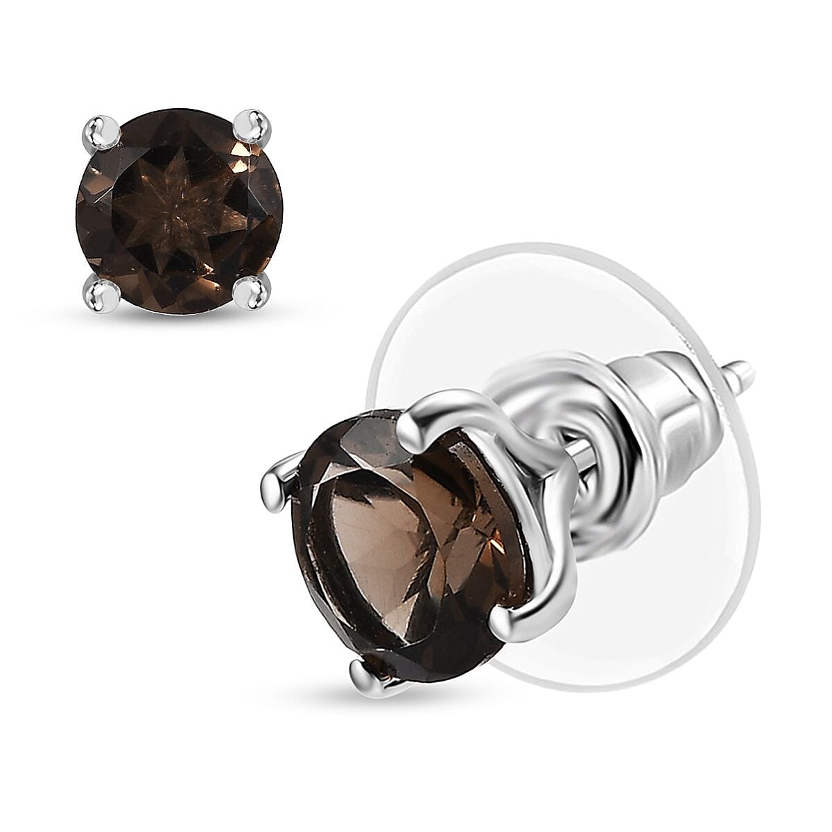 2Pc Set - Karis Brazilian Smoky Quartza and Natural Champagne Zircon 47.90 ctw Linking Bracelet (8.00In) and Solitaire Stud Earrings in Platinum Bond image number 5