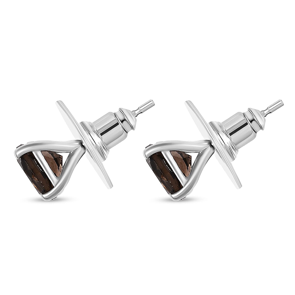 2Pc Set - Karis Brazilian Smoky Quartza and Natural Champagne Zircon 47.90 ctw Linking Bracelet (8.00In) and Solitaire Stud Earrings in Platinum Bond image number 7