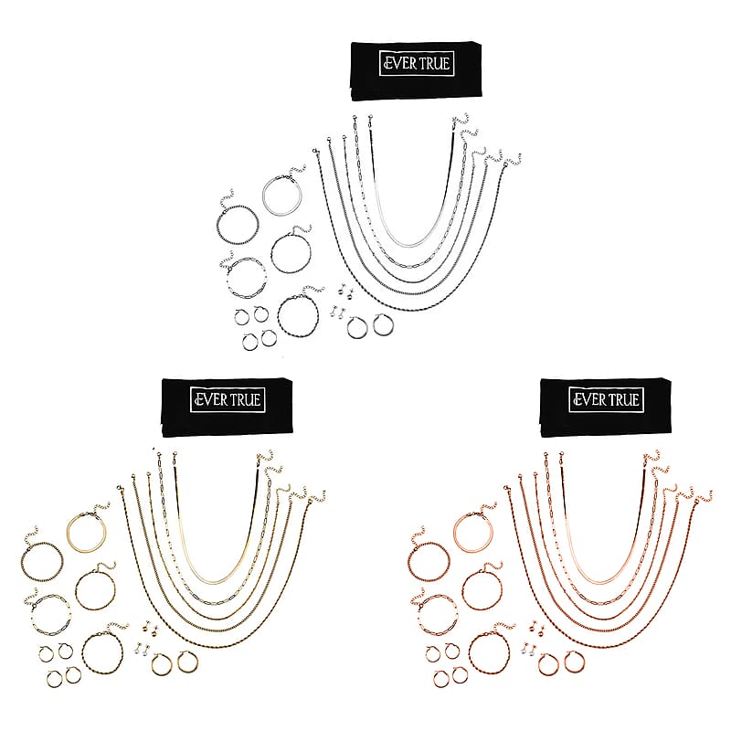 45pcs Set - 15pcs Necklace (18, 20 & 22Inch) and 15pcs Bracelet and 9pcs Hoop Earrings and 6pair Studs in ION Plated YG, RG and Stainless Steel