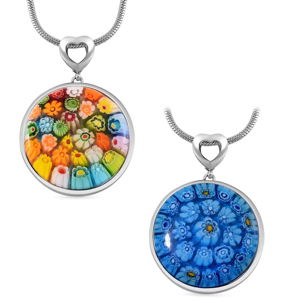 2 Piece Set - Multi Color Murano Style Pendant Necklace 24-28 Inches in Stainless Steel image number 0