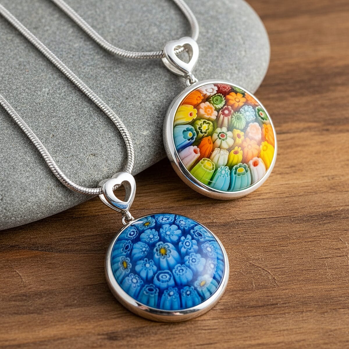 2 Piece Set - Multi Color Murano Style Pendant Necklace 24-28 Inches in Stainless Steel (Del. In 10-12 Days) image number 1