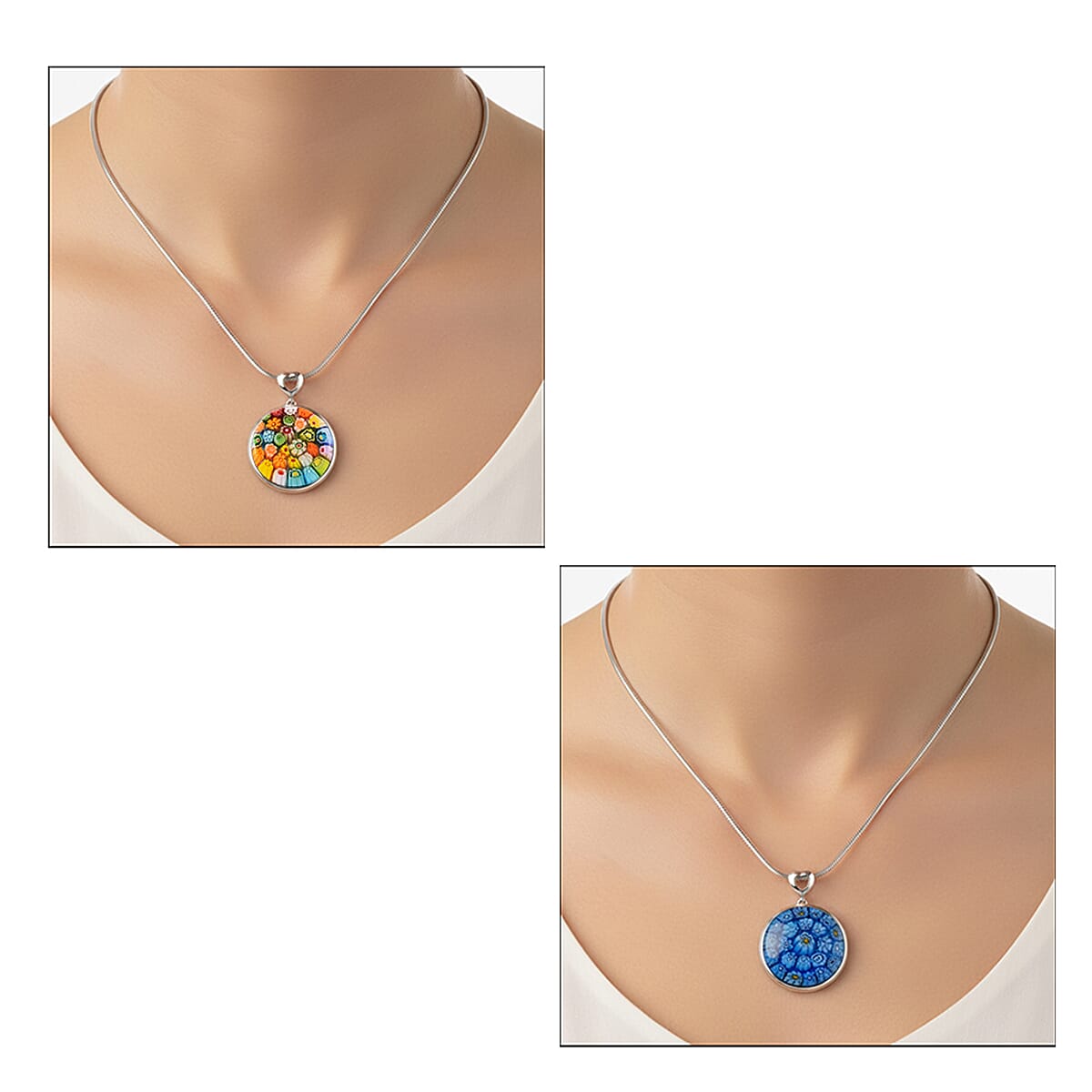 2 Piece Set - Multi Color Murano Style Pendant Necklace 24-28 Inches in Stainless Steel (Del. In 10-12 Days) image number 2