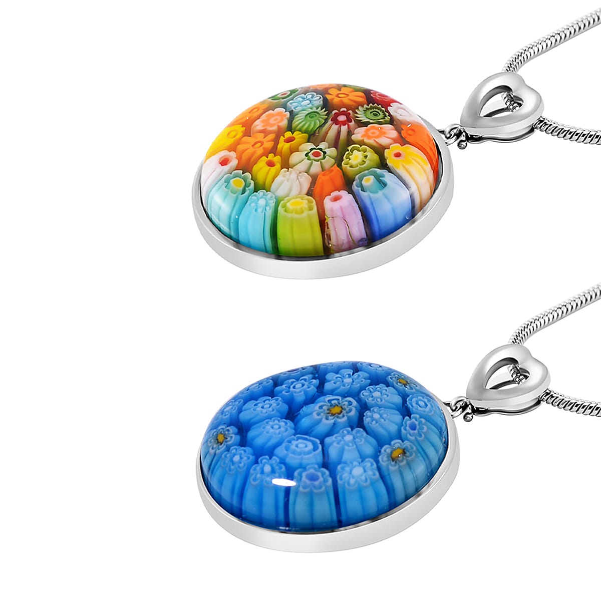2 Piece Set - Multi Color Murano Style Pendant Necklace 24-28 Inches in Stainless Steel (Del. In 10-12 Days) image number 3
