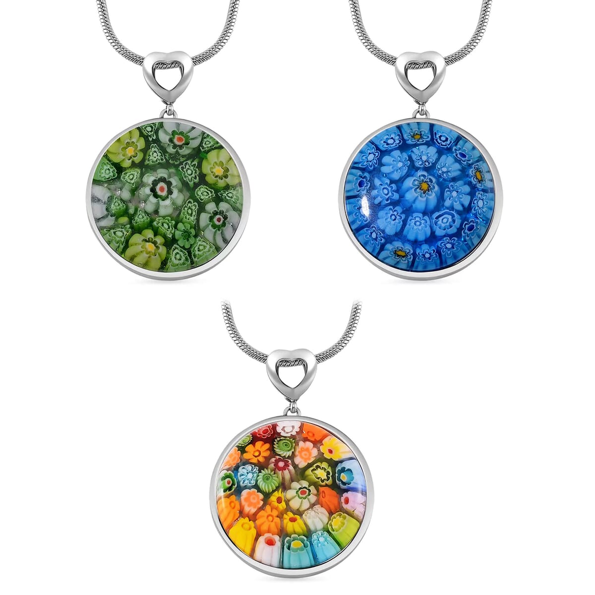 3 Piece Set - Multi Color Murano Style Pendant Necklace 24-28 Inches in Stainless Steel image number 0