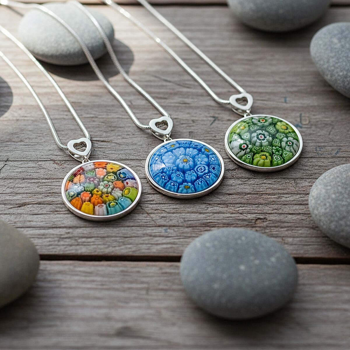 3 Piece Set - Multi Color Murano Style Pendant Necklace 24-28 Inches in Stainless Steel (Del. In 10-12 Days) image number 1