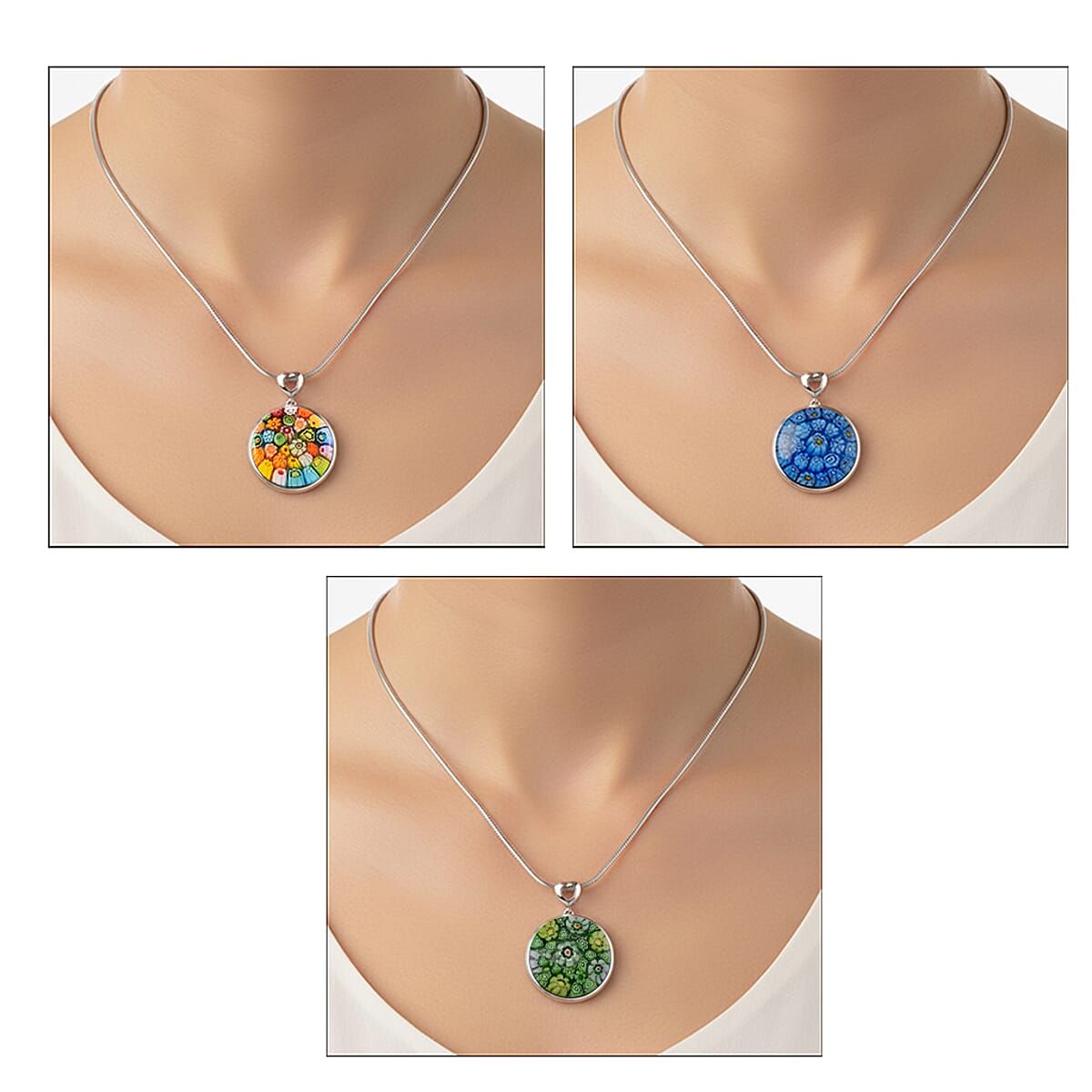 3 Piece Set - Multi Color Murano Style Pendant Necklace 24-28 Inches in Stainless Steel (Del. In 10-12 Days) image number 2
