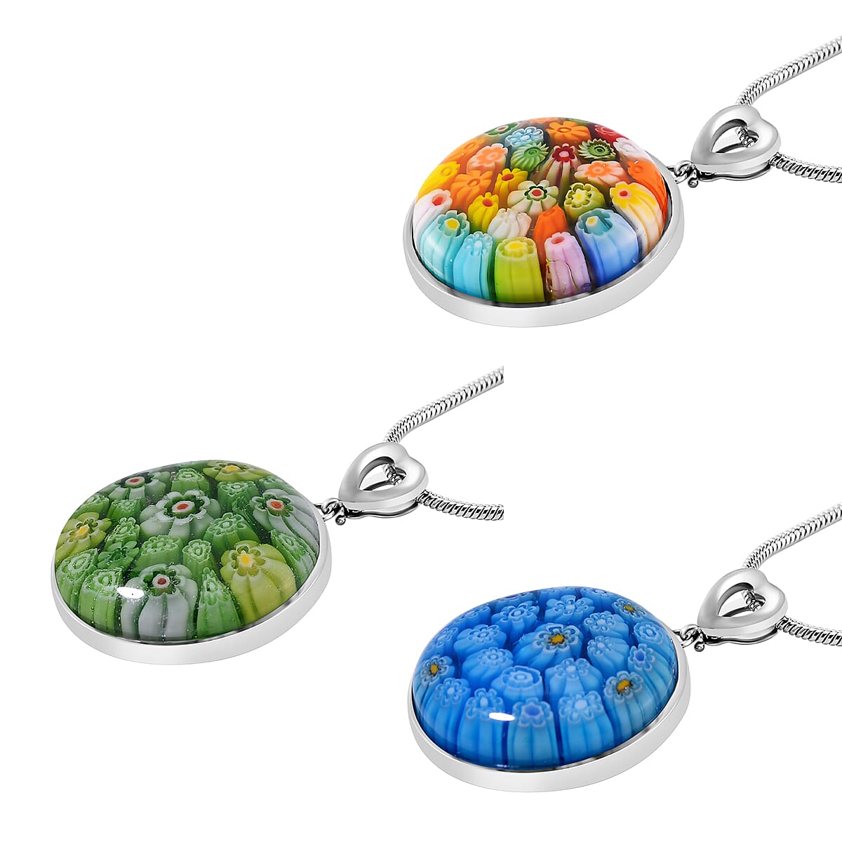 3 Piece Set - Multi Color Murano Style Pendant Necklace 24-28 Inches in Stainless Steel (Del. In 10-12 Days) image number 3
