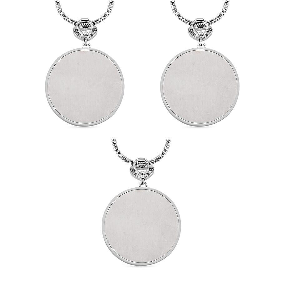 3 Piece Set - Multi Color Murano Style Pendant Necklace 24-28 Inches in Stainless Steel (Del. In 10-12 Days)