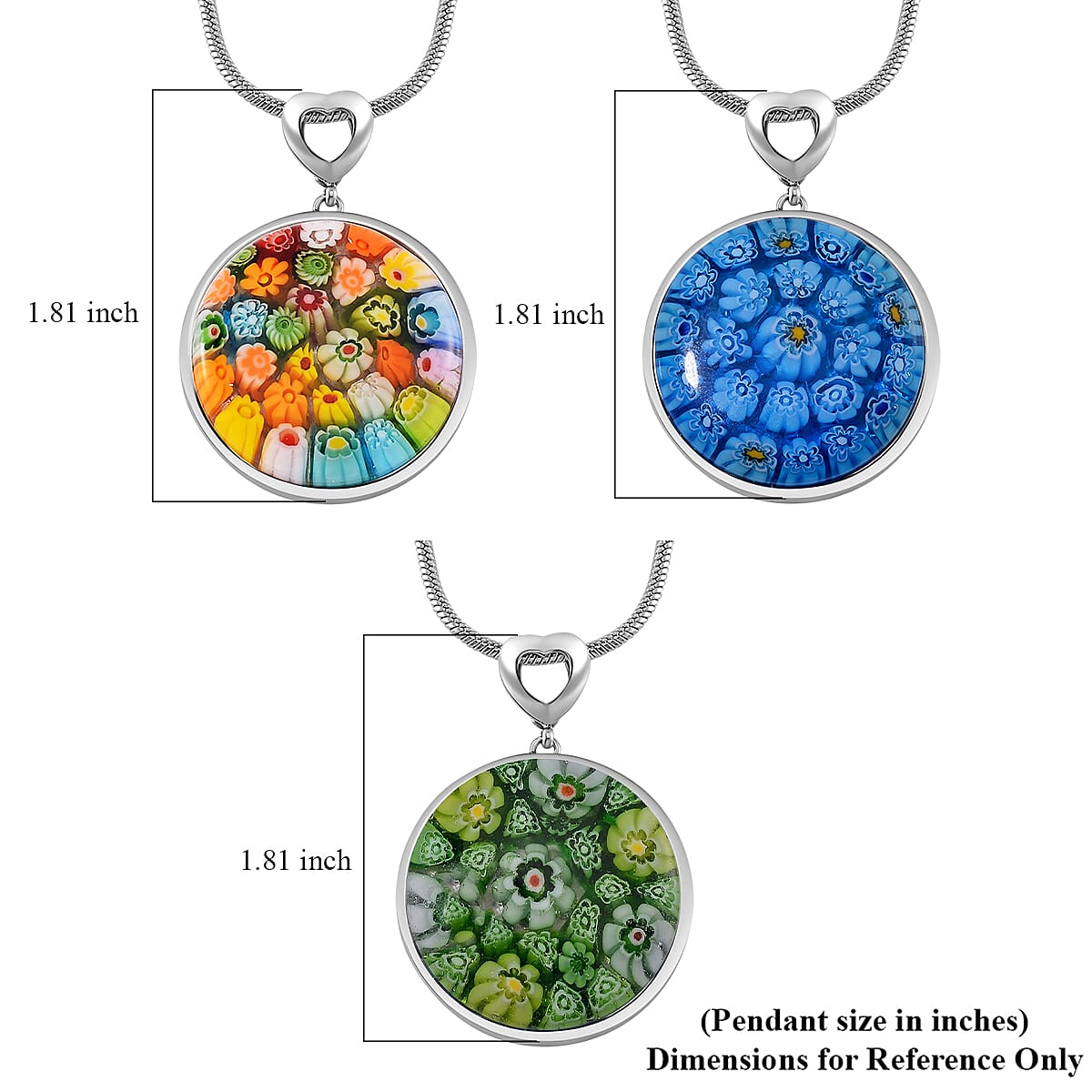3 Piece Set - Multi Color Murano Style Pendant Necklace 24-28 Inches in Stainless Steel (Del. In 10-12 Days) image number 6