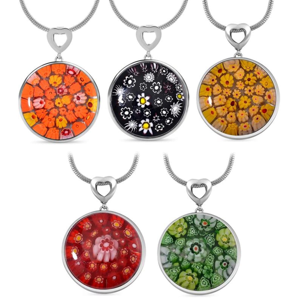 5 Piece Set - Multi Color Murano Style Pendant Necklace 24-28 Inches in Stainless Steel image number 0