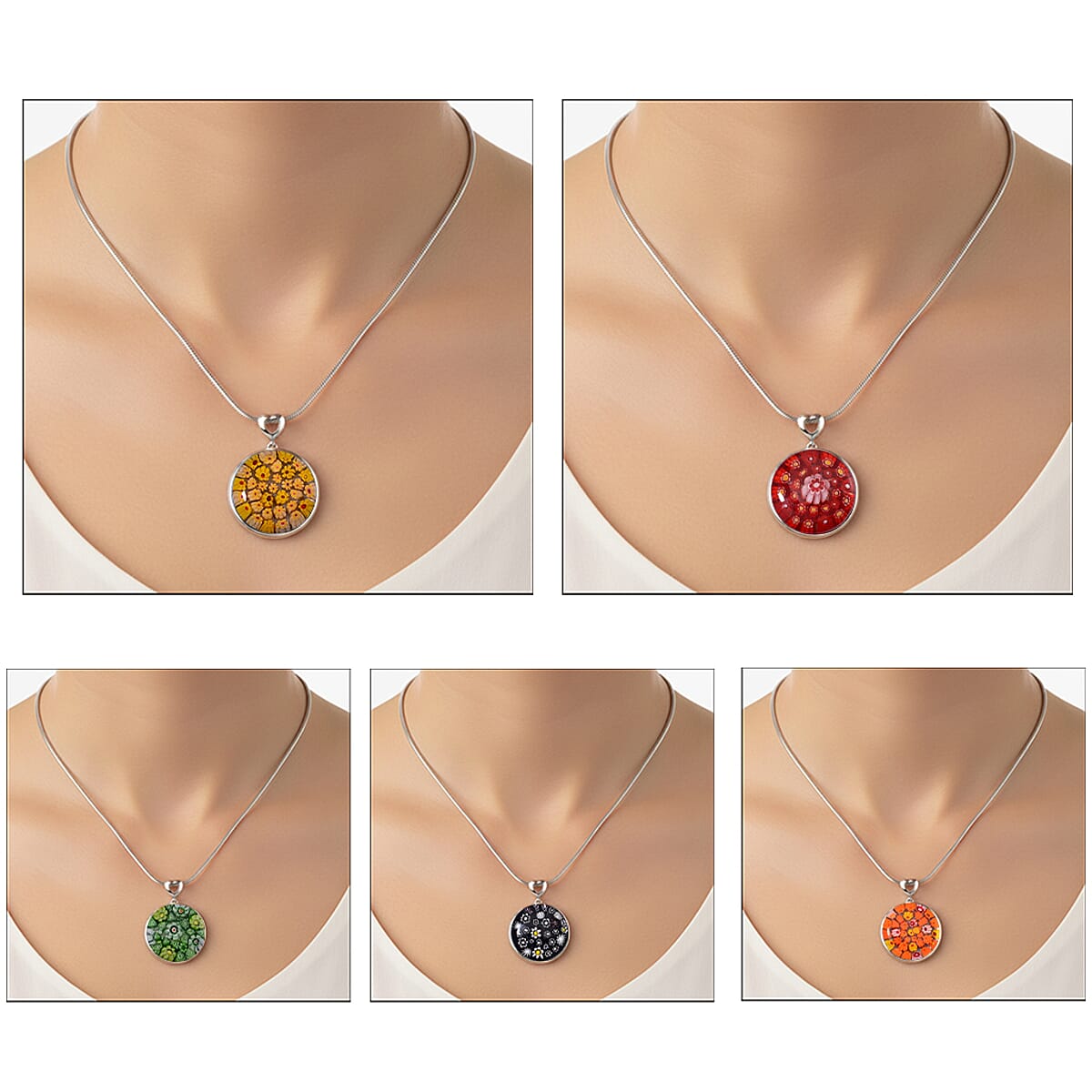 5 Piece Set - Multi Color Murano Style Pendant Necklace 24-28 Inches in Stainless Steel (Del. In 10-12 Days) image number 2