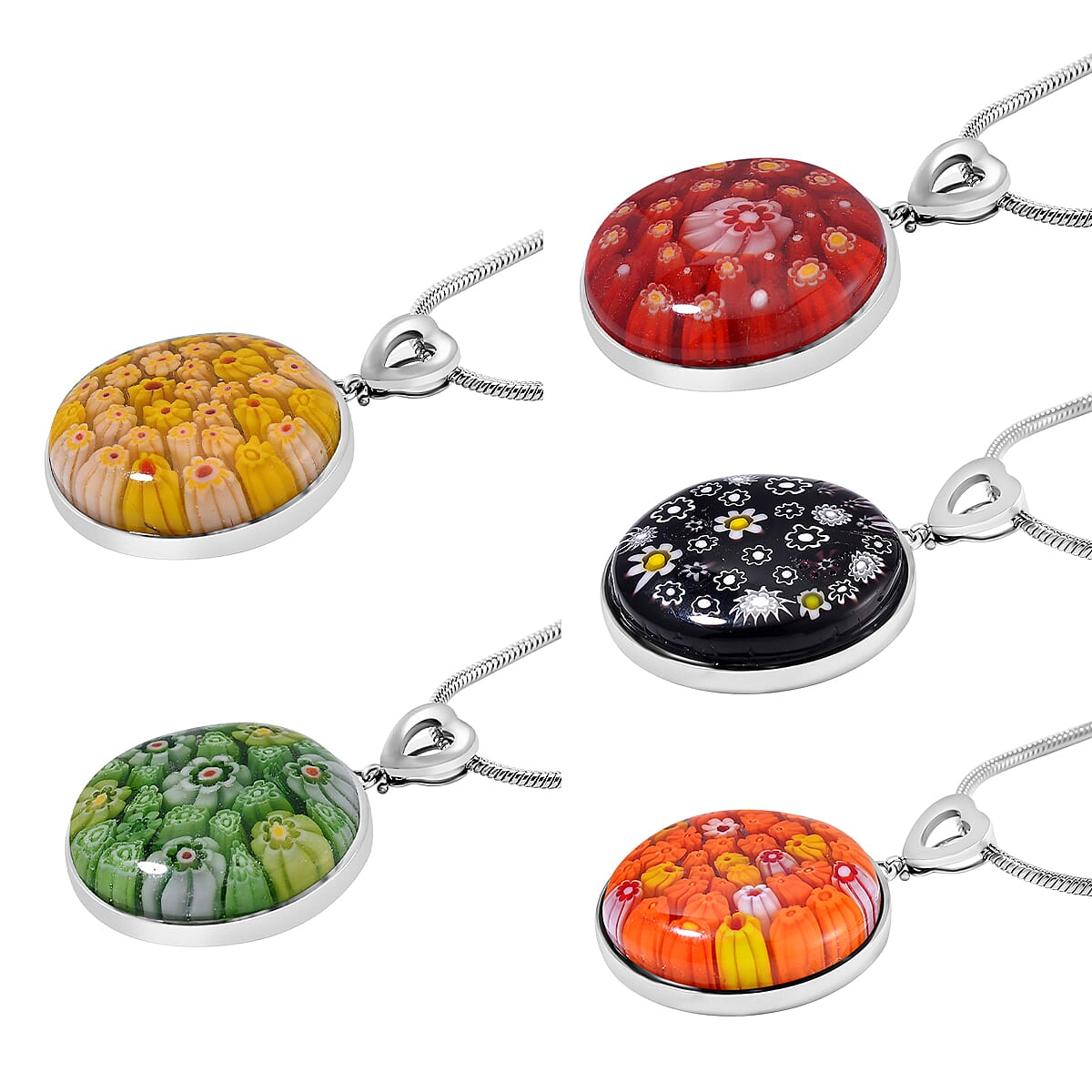 5 Piece Set - Multi Color Murano Style Pendant Necklace 24-28 Inches in Stainless Steel (Del. In 10-12 Days) image number 3