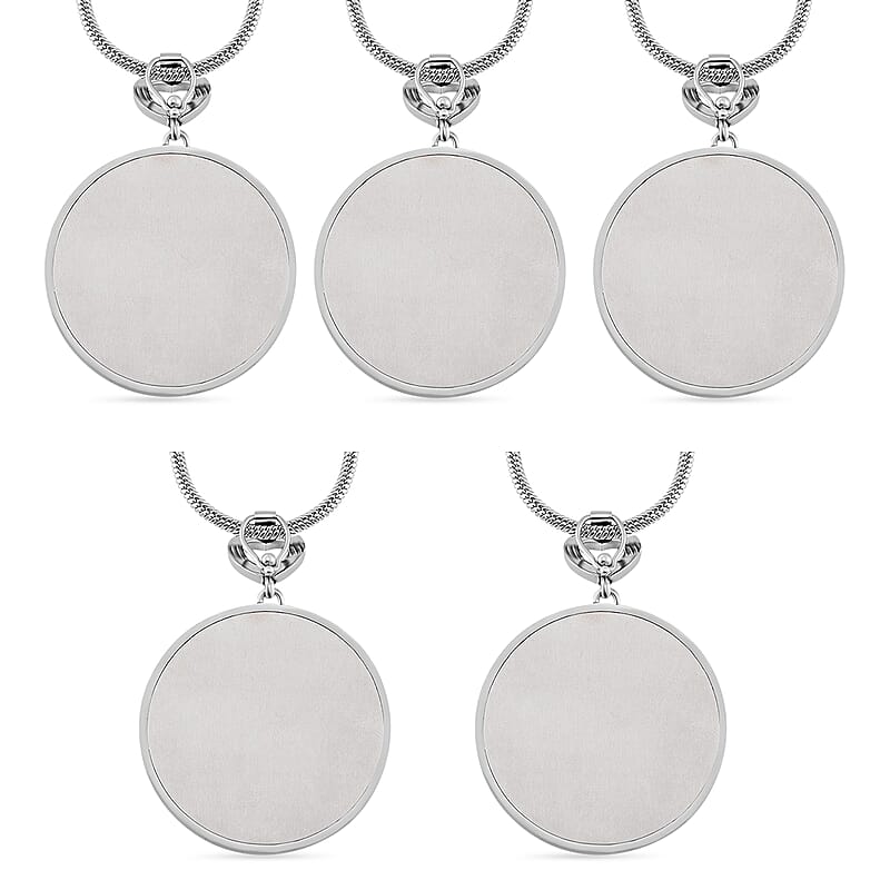 5 Piece Set - Multi Color Murano Style Pendant Necklace 24-28 Inches in Stainless Steel (Del. In 10-12 Days)