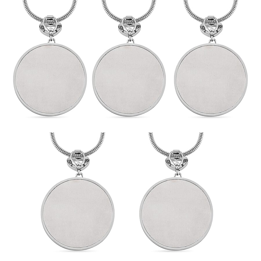 5 Piece Set - Multi Color Murano Style Pendant Necklace 24-28 Inches in Stainless Steel (Del. In 10-12 Days)