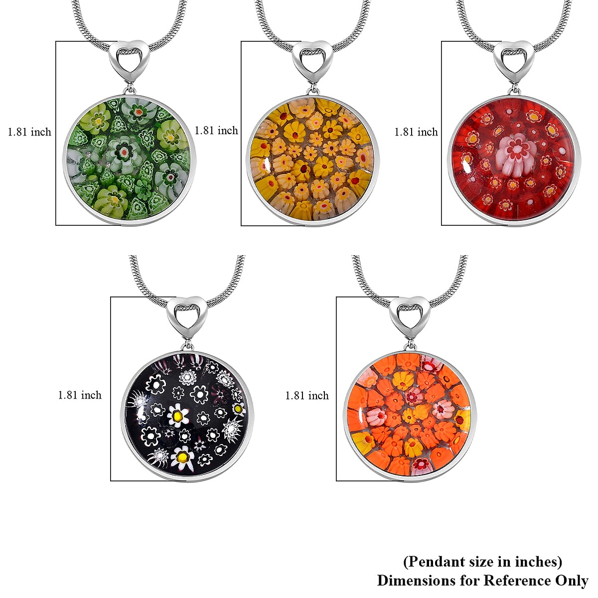 5 Piece Set - Multi Color Murano Style Pendant Necklace 24-28 Inches in Stainless Steel (Del. In 10-12 Days) image number 6
