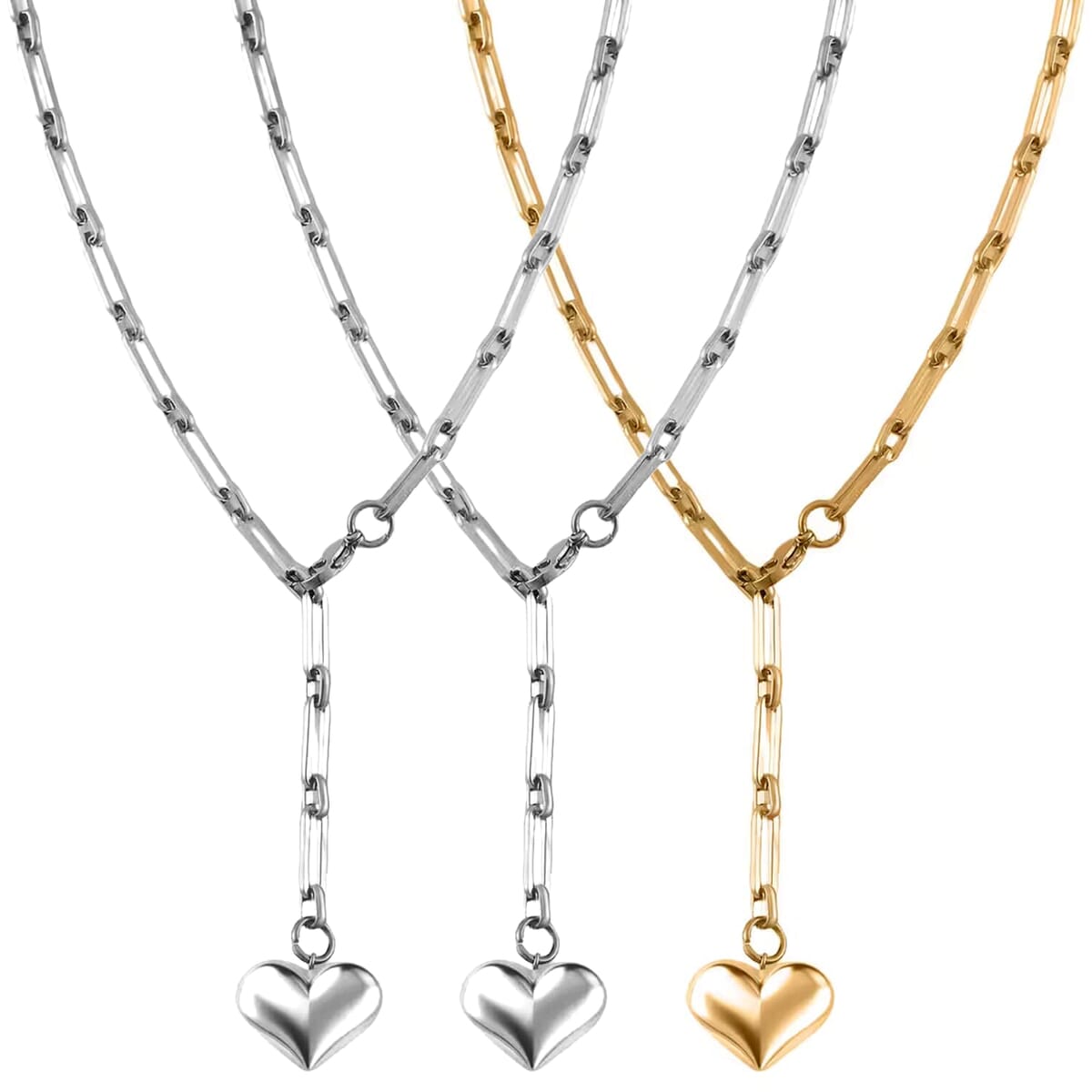 Set of 3 - Heart Necklace in ION Plated YG and Stainless Steel 22 Inches image number 0