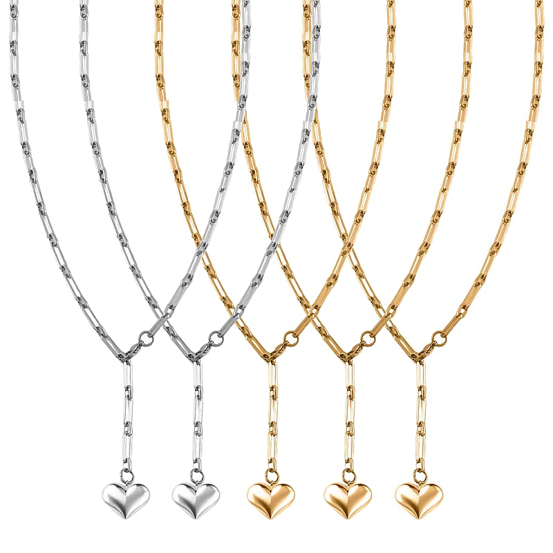 Set of 5 - Heart Necklace in ION Plated YG and Stainless Steel 22 Inches