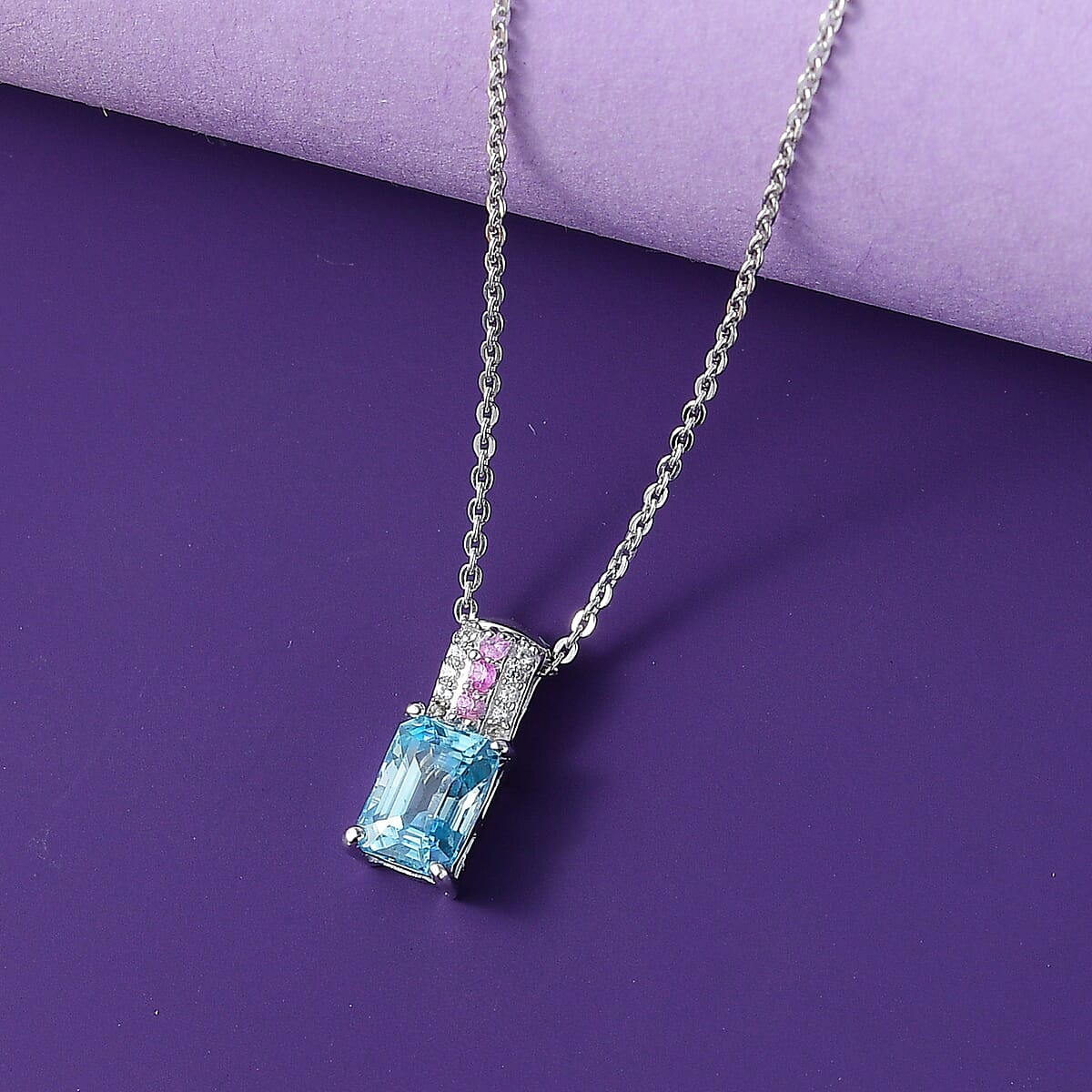 Cambodian Blue Zircon and Multi Gemstone 1.50 ctw Pendant Necklace in Rhodium Over Sterling Silver 20 Inches image number 1