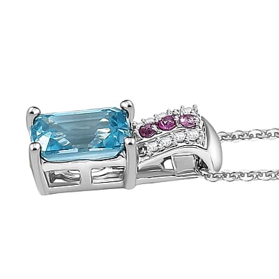 Cambodian Blue Zircon and Multi Gemstone 1.50 ctw Pendant Necklace in Rhodium Over Sterling Silver 20 Inches