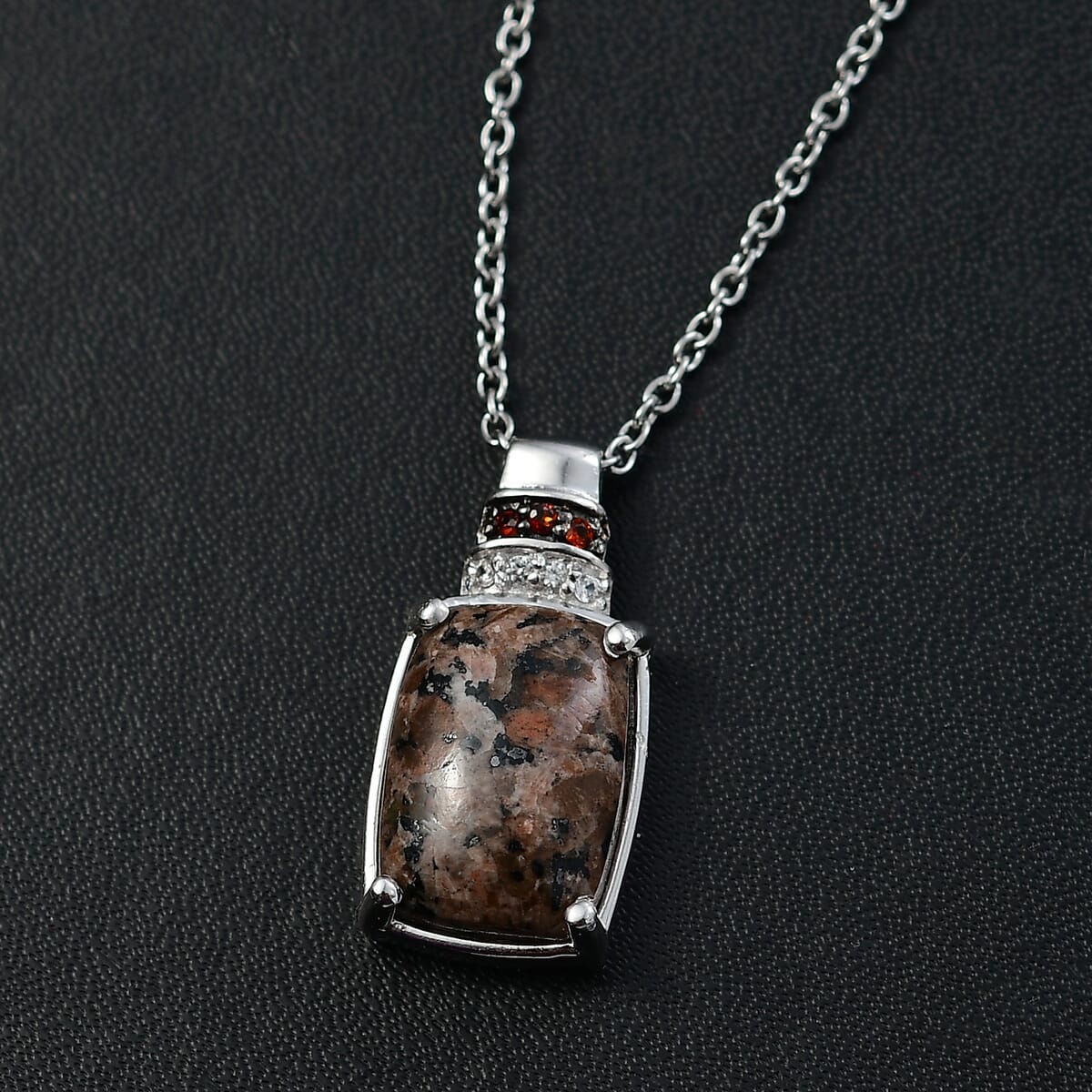 Natural Yooperlite and Multi Gemstone 6.90 ctw Pendant in Rhodium Over Sterling Silver with Stainless Steel Necklace and Free UV Flash Light 20 Inches image number 1