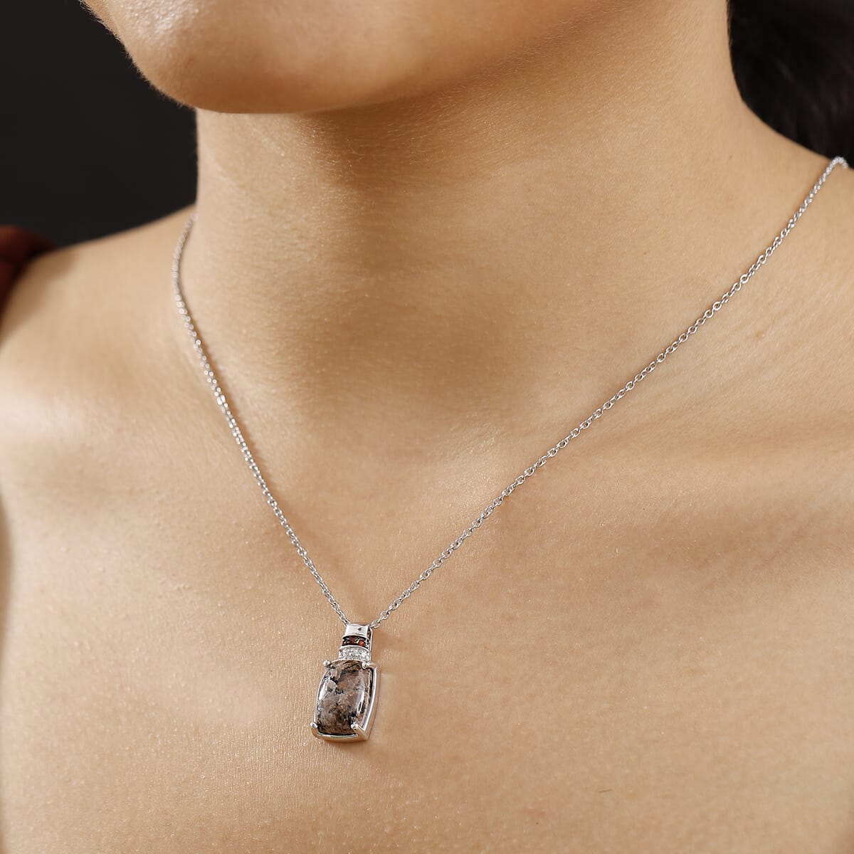 Natural Yooperlite and Multi Gemstone 6.90 ctw Pendant in Rhodium Over Sterling Silver with Stainless Steel Necklace and Free UV Flash Light 20 Inches image number 2