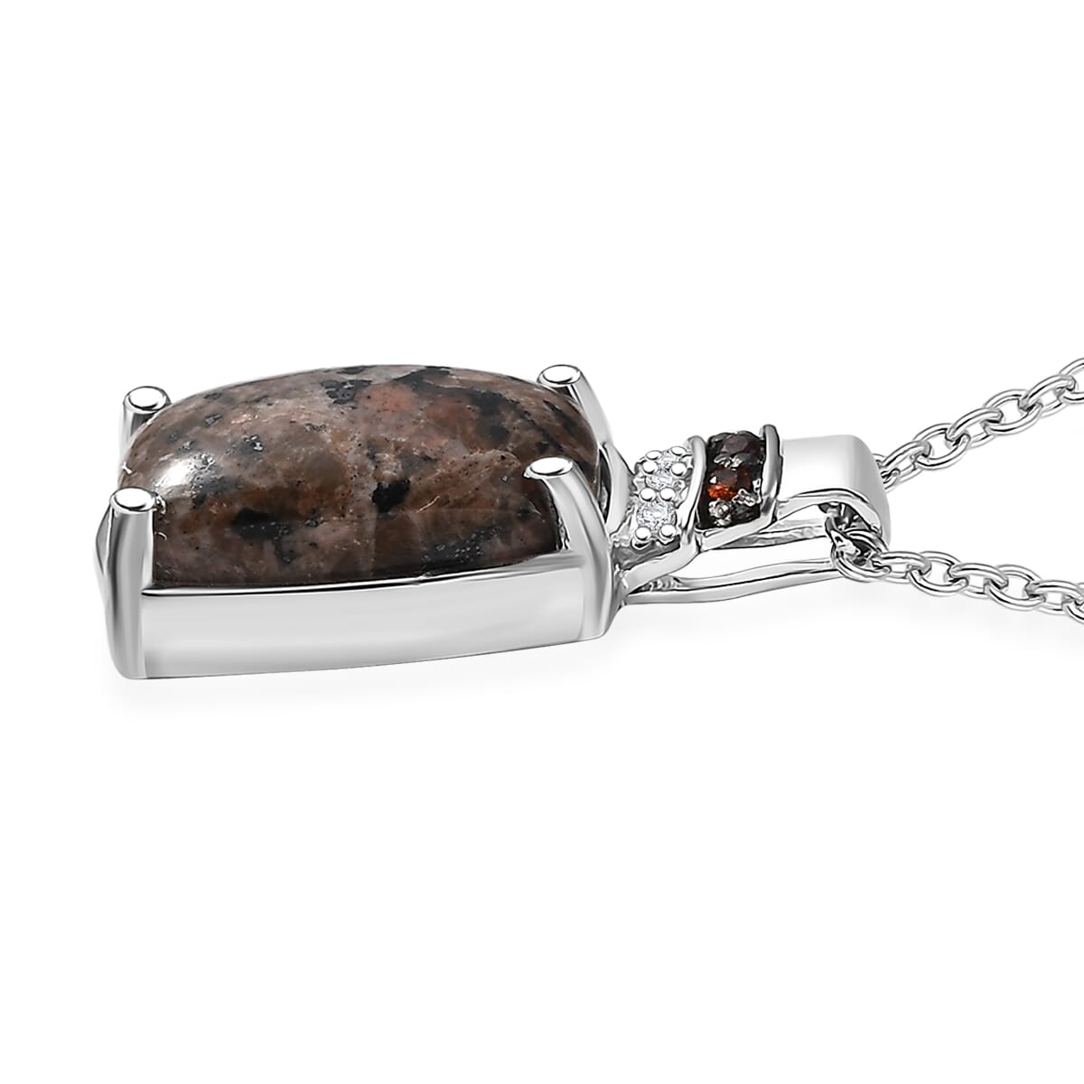 Natural Yooperlite and Multi Gemstone 6.90 ctw Pendant in Rhodium Over Sterling Silver with Stainless Steel Necklace and Free UV Flash Light 20 Inches image number 3