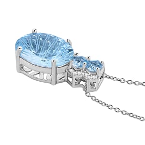 Honeycomb Cut Sky Blue Topaz and White Zircon 10.10 ctw Baroque Pendant Necklace in Rhodium Over Sterling Silver 20 Inches