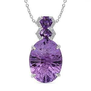 Honeycomb Cut Rose De France Amethyst and White Zircon 10.10 ctw Baroque Pendant Necklace in Rhodium Over Sterling Silver 20 Inches