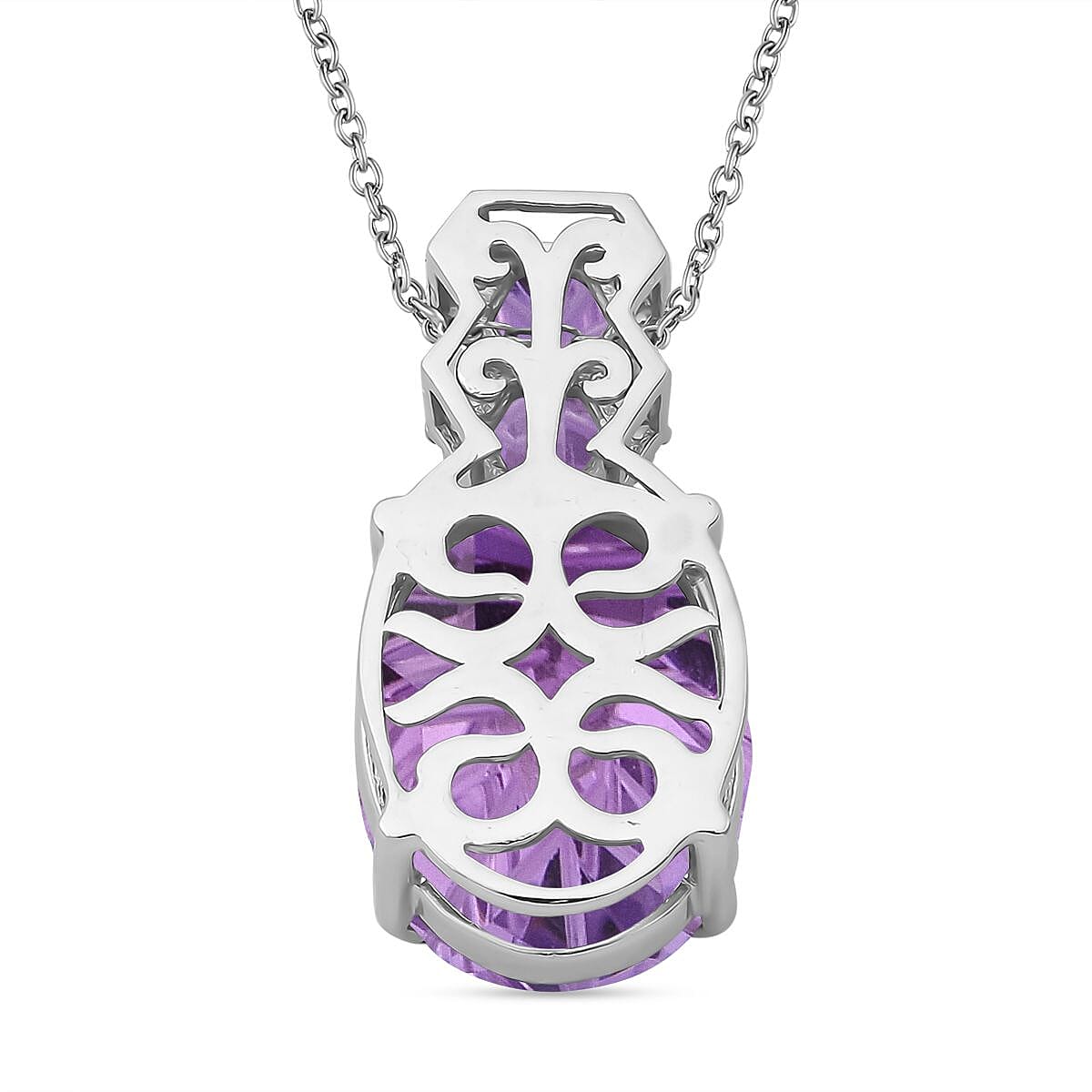 Honeycomb Cut Rose De France Amethyst and White Zircon 10.10 ctw Baroque Pendant Necklace in Rhodium Over Sterling Silver 20 Inches image number 4
